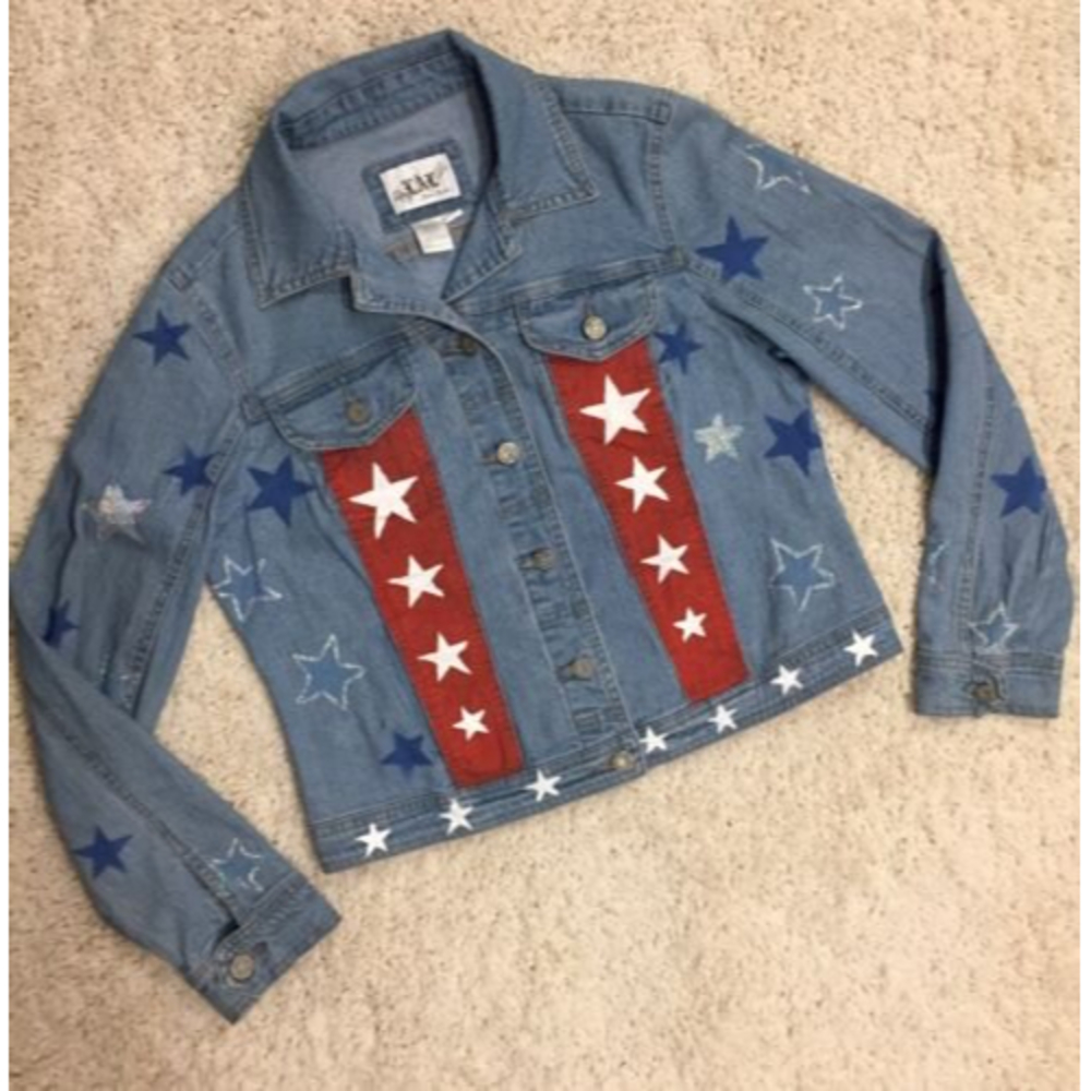 Live A Little LAL American Flag Colors Stars Jean Denim Jacket KAPPA Size M